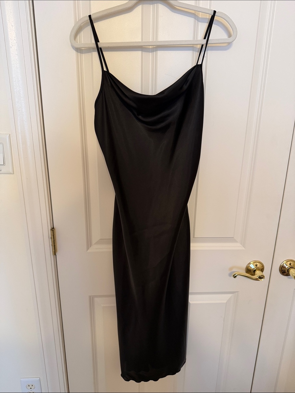 bebe Black Satin Cowl Midi Dress